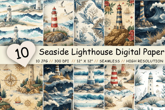 Download Seaside Lighthouse Digital Paper Pack - Paper pack Collection