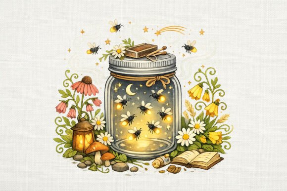 Download Fireflies Mason Jar Summer Night PNG - Premium Bundle